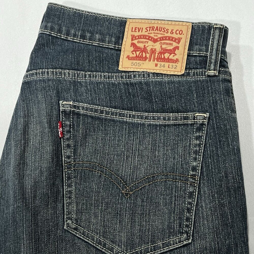 Levis 505 Straight Leg Jeans Men Blue Wash Regular Fit Denim Pants 34X32 (36X31)
